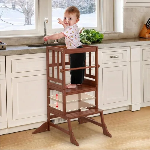 Vista 12 de COSYLAND Torre de pie para niños pequeños, taburete de cocina de altura Blanco