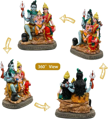 Vista 7 de Estatua de la familia de Dios Shiva de la India, de 6.1 pies de altura, ídolos hindúes Shiva, escultura familiar Ganesh Parvati Murti Moorti Pooja