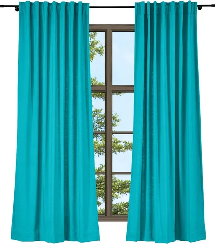 Vista 28 de TWOPAGES Cortina de lino beige sólido de algodón con pestaña trasera, elegante cortina natural para cocina (1 panel, 50 x 63 pulgadas)