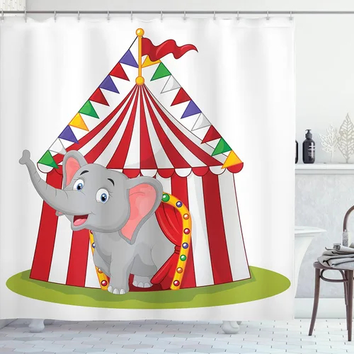 Vista 6 de set de cortina para baño decorativa de tela de poliéster con ganchos