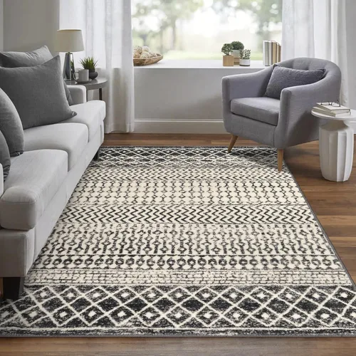 Vista 50 de Alfombra marroquí de área de 2x3 pies, color negro desgastado, alfombra de entrada antideslizante pequeña, suave, de pelo bajo, lavable, tapete