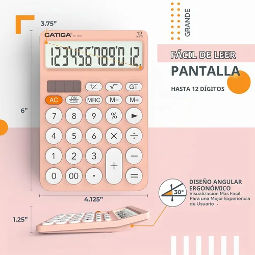 Vista 3 de CATIGA Calculadora de escritorio de 12 dígitos Calculadora de escritorio básica con pantalla LCD grande, botones grandes, 4 funciones, energía solar