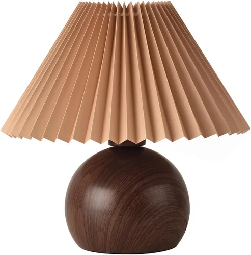 Vista 7 de KUNJOULAM Lámpara de mesa plisada retro, moderna lámpara de mesita de noche con pantalla marrón, base de metal de 5.9 pulgadas para dormitorio
