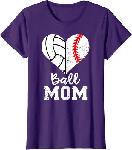 Vista 10 de Ball Mom Heart Funny Baseball Voleibol Mom - Camiseta para mamá, Negro, S