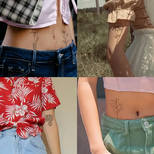 Vista 2 de Tatuajes temporales de flores realistas, 10 piezas pequeñas extraíbles de hojas botánicas para mujeres