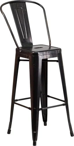 Vista 36 de Taburete Flash Furniture de bar, hecho de metal para interior y exterior, Metal, Negro