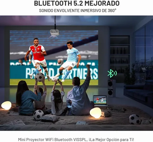 Vista 5 de Mini proyector con WiFi y Bluetooth, proyector VISSPL FHD 1080P, proyector portátil para exteriores con trípode, proyector de cine en casa para Negro