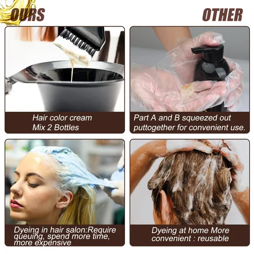 Vista 4 de Champú de tinte para el cabello 3 en 1, champú con ingredientes herbarios, tinte para cabello negro para mujeres y hombres, champú de cobertura