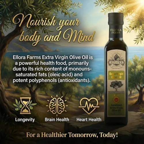 Vista 4 de Ellora Farms, Aceite de oliva virgen extra griego, DOP certificado de un solo estado, rastreable, Kosher y primera prensa en frío, alto polifenoles
