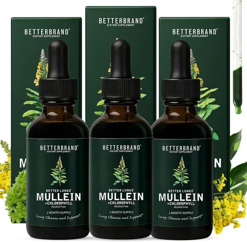 Vista 9 de Gotas de gordolobo Betterbrand para desintoxicación pulmonar - Tintura de hoja de gordolobo con clorofila - Ayuda a apoyar la salud respiratoria