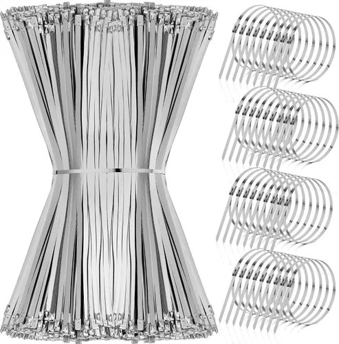 Vista 8 de Therwen 300 Pcs Metal Zip Ties Heavy Duty 304 Stainless Steel Multi Purpose Self Locking Cable Ties for Exhaust Machinery Fence Farm Pipe Roof