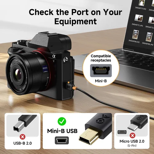 Vista 2 de Cable Matters Cable mini USB a USB C, 6.6 pies, datos de 480 Mbps, carga de 15 W, cable USBC a MiniUSB para controlador de juegos, cámara, GPS, Dash