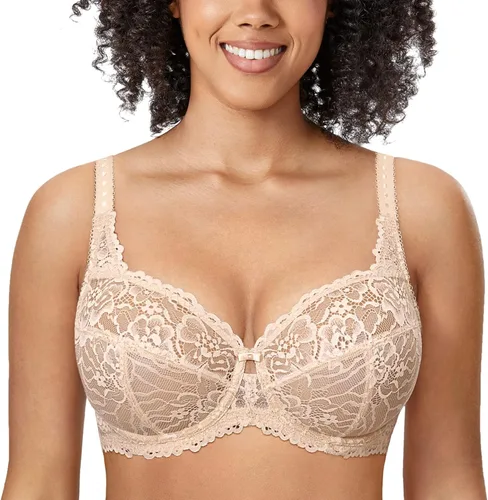 Vista 2 de DELIMIRA Brasier de encaje con aros sin forro para mujer, talla grande, con cobertura completa