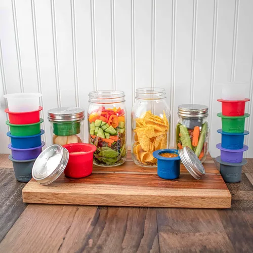 Vista 3 de Mason Jar Lifestyle Taza divisora para ensaladas, salsas y aperitivos. Contenedor de almuerzo Bento sin plástico (gris carbón, boca normal)