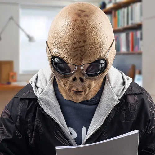 Vista 3 de AQKILO Máscara de alienígena de látex biológico extraterrestre de cabeza completa, máscaras realistas para Halloween, carnaval, fiesta de disfraces