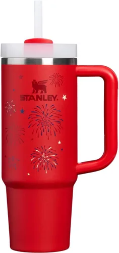 Vista 195 de STANLEY Quencher H2.0 Vaso Térmico con asa y pajilla, 64 onzas, tapa Flowstate de 3 posiciones, gran capacidad para viajes y deportes, vaso de acero