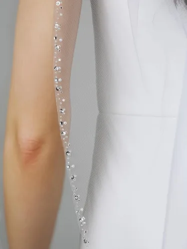 Vista 3 de 1T Rhinestone perla lentejuelas con cuentas velo de novia