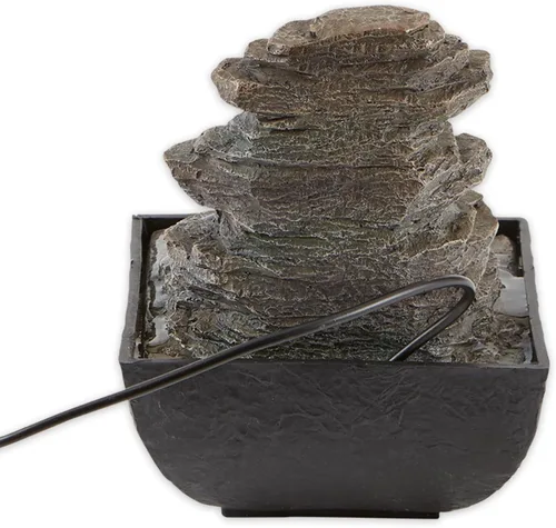Vista 2 de Zingz & Thingz Zen Collection - Fuente de agua LED de resina, roca escalonada, 5.25 x 5.25 x 7 pulgadas