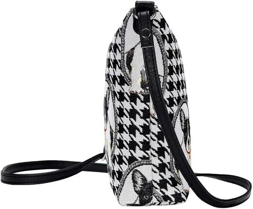 Vista 2 de Signare Tapiz pequeño bandolera para mujer con diseño de bulldog francés en blanco y negro (plateado), FRENCH BULLDOG