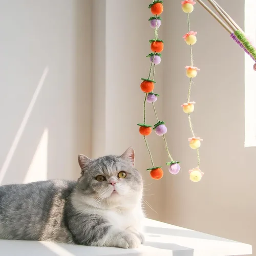 Vista 3 de Juguete de varita para gatos con campana, palo de bambú para gatos juguetones, caqui naranja