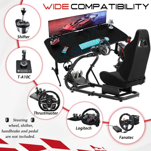 Vista 6 de Racing Simulator Cockpit with Black Racing Seat fit for Logitech G29 G27 G920 G923, Thrustmaster T300, Fanatec, Moza, Racing Wheel Stand Sim