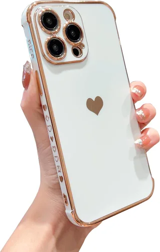 Vista 18 de DEFBSC Funda compatible con iPhone 15, con borde galvanizado, diseño de corazón con correa para la muñeca, protección completa de la cámara