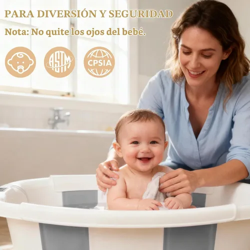 Vista 7 de Bañera para bebé EverKiddo, tina de baño para bebé con termómetro y cojín suave, bañera plegable para bebés de recién nacidos a niños pequeños de 0
