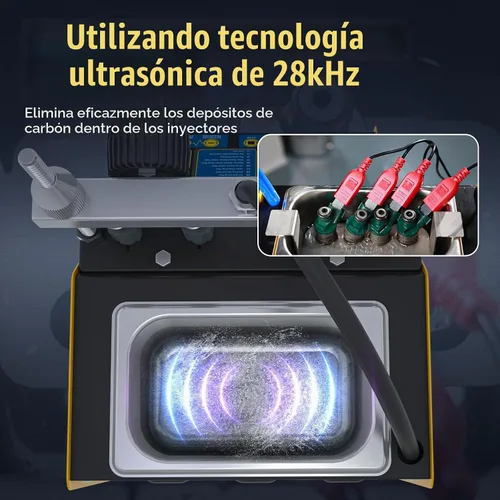 Vista 5 de AUTOOL Máquina probadora de limpiador de inyector de combustible, limpiador ultrasónico de inyección de combustible de 4 cilindros para inyectores