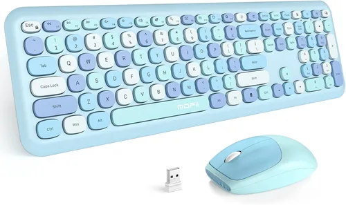 Vista 30 de MOFII Combo de teclado y mouse inalámbricos, tamaño completo 2.4G, máquina de escribir Plug and Play, juego de teclado y mouse redondos retro