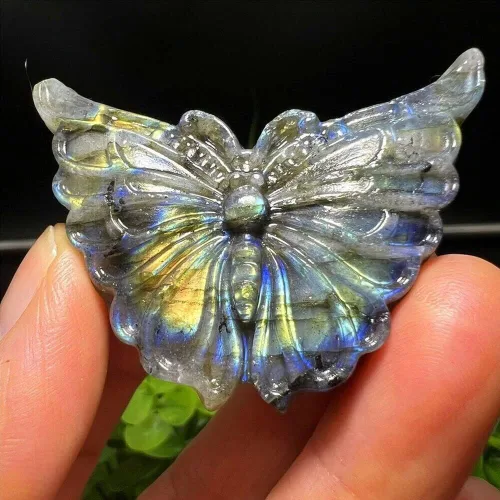 Vista 2 de TEAMWILL 2" natural labradorita tallada mariposa cráneo cuarzo cristal curativo Reiki