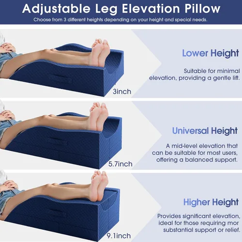 Vista 5 de CushZone Almohada para piernas, almohada de elevación de piernas con almohadilla y espuma viscoelástica, almohada de altura ajustable para piernas