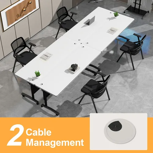 Vista 3 de Mesa de conferencias plegable, mesas de sala de conferencias con ruedas, mesa rectangular grande y plegable para reuniones de 6 a 12 personas, mesa