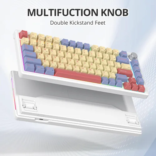Vista 4 de Teclado mecánico para juegos 75% con cable, montaje en junta intercambiable en caliente, interruptor blanco, 82 teclas TKL, NKRO, cremoso para PC