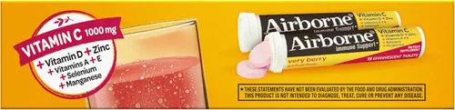 Vista 11 de Vitamina C 1000 mg (por porción), tabletas efervescentes Airborne Very Berry (36 unidades en una caja), suplemento de apoyo inmunológico sin gluten