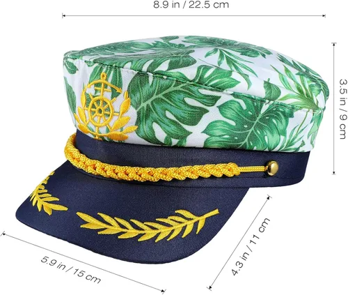 Vista 4 de SOIMISS Sombrero de yate para adulto, sombrero de capitán Monstera con estampado de hojas marinero, gorro de marinero, color azul marino, disfraz