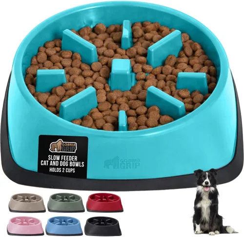 Vista 26 de GORILLA GRIP® Cuencos patentados de alimentación lenta sin BPA, juguete interactivo para perros y gatos, enriquecimiento de entrenamiento Beige