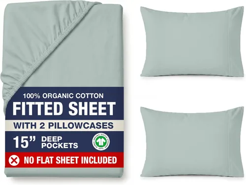 Vista 34 de LANE LINEN - Sábana bajera tamaño individual 100% algodón orgánico y 1 funda de almohada, tejido de percal suave, transpirable, apta para colchones