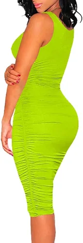 Vista 2 de BEAGIMEG Vestido midi sin mangas sexy fruncido para mujer