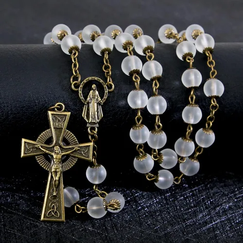 Vista 71 de KOMI Rosario de cuentas católicas para mujer, collar de cuentas de rosario con cruz de crucifijo, perlas de cristal, rosario, rosarios, católicos