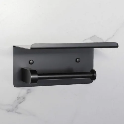 Vista 4 de Soporte de papel higiénico con estante negro mate, accesorios de baño, decoración SUS 304 de acero inoxidable moderno soporte para toallas de papel