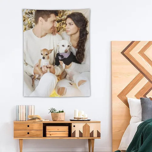 Vista 6 de OHORTEB Tapiz vertical personalizado con foto y nombre, colgante de pared personalizado para bodas, cumpleaños, día del padre, día de la madre