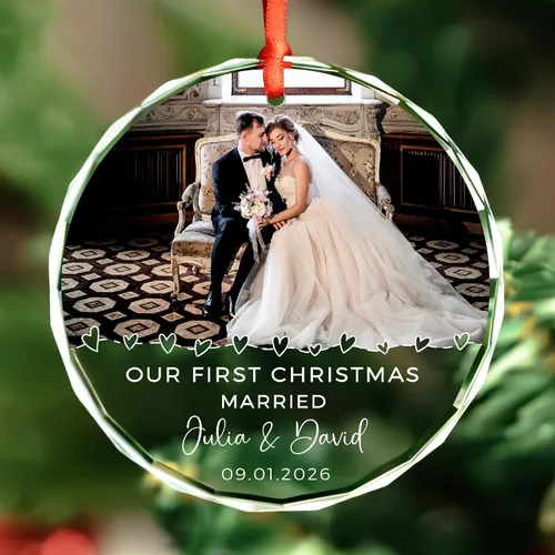 Vista 12 de Adorno personalizado para fotos de matrimonio de Mr & Mrs 2024 – Primera Navidad como casado, regalo de recién casados para parejas