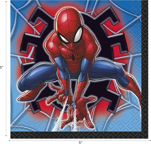 Vista 3 de Unique Paquete de suministros para fiesta de cumpleaños de Spiderman Platos y servilletas de Spiderman - Sirve 16