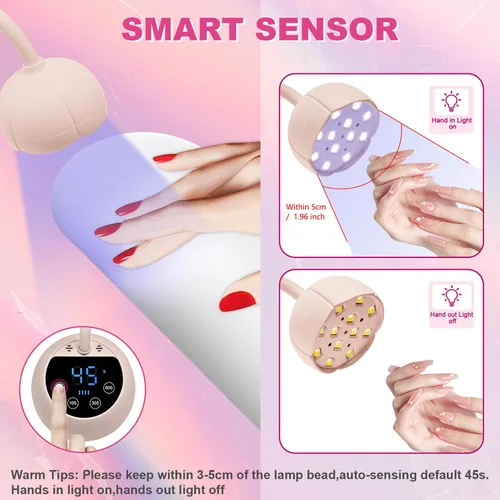 Vista 8 de CGBE Lámpara de uñas LED UV, mini lámpara de uñas de curación flash Rosa
