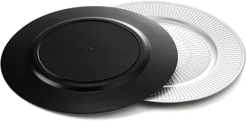 Vista 5 de DEAYOU Paquete de 12 platos de carga plateados, cargadores de cuentas de 13 pulgadas para platos de cena, platos de carga redondos reutilizables