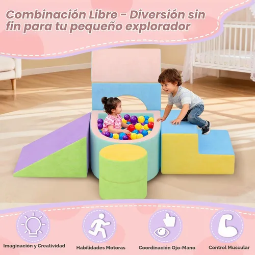 Vista 4 de Juguetes de escalada para niños pequeños para interiores, bloques de escalada de espuma para bebés de 6 piezas con pozo de bolas, juego suave