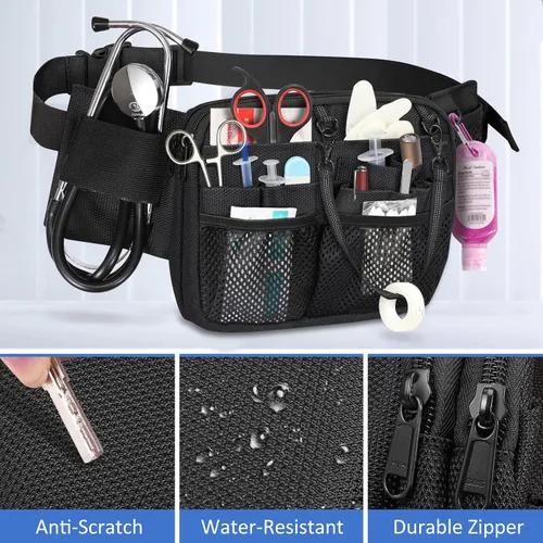 Vista 2 de Riñonera de Enfermera SITHON con Soporte para Cinta, Bolsa Organizadora de Cinturón con Múltiples Compartimentos para Equipo Médico, Bolsa Negro