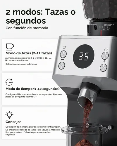 Vista 7 de AAOBOSI Espresso Coffee Grinder, Anti-Static, 45 Grind Settings,40s Timer