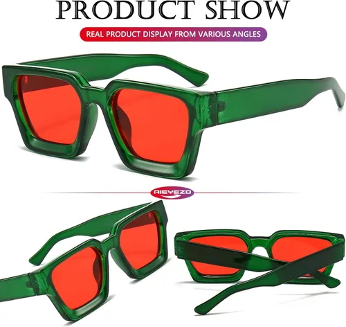 Vista 3 de AIEYEZO Gafas de sol cuadradas para mujeres y hombres, gafas de sol cuadradas con montura gruesa, estilo de diseñador simple
