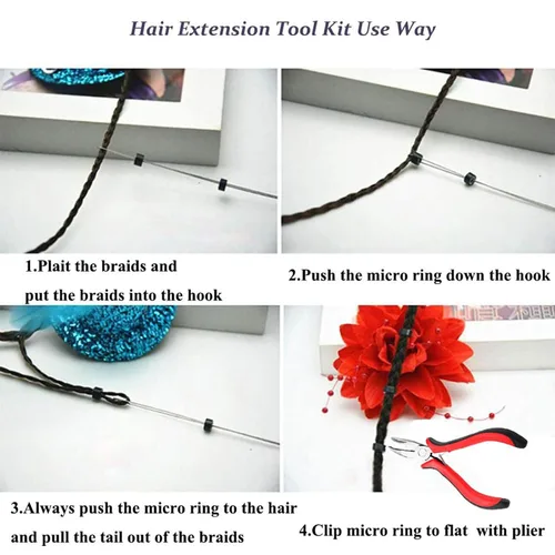 Vista 2 de Orgrimmar Extensiones de cabello para quitar alicates y gancho de tracción, 500 piezas de anillos de micro silicona, kit de herramientas para Negro